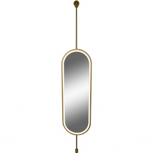Овальное зеркало - капсула на штанге (палке/опоре) цвет латунь с подсветкой поворотное