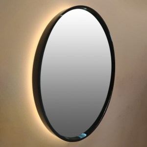 Круглое зеркало в латунной раме черное с подсветкой