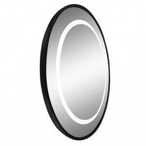 Круглое зеркало в черной раме с фронтальной подсветкой