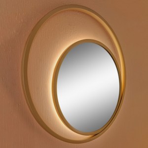 Круглое зеркало в золотой двойной раме с подсветкой