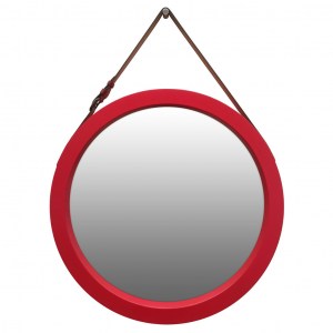 Круглое красное зеркало на кожаном ремне с контрастами