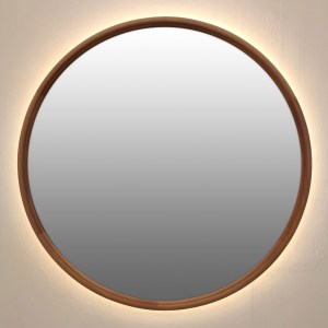Круглое зеркало в тонкой раме из бука с подсветкой 6