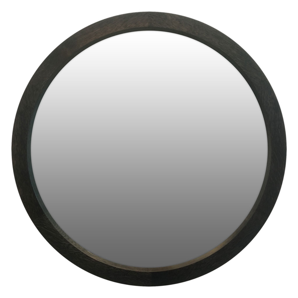 Krugloye chernoye zerkalo v rame iz duba 1